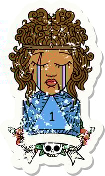 Retro Tattoo Style crying human barbarian with natural one roll vector