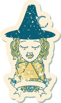 Retro Tattoo Style half orc witch character with natural 20 dice roll vector