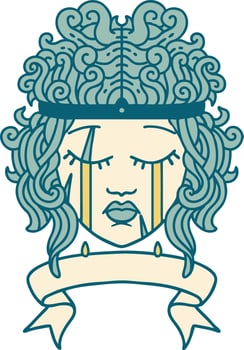 Retro Tattoo Style crying human barbarian with banner vector