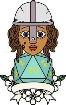 Retro Tattoo Style human fighter with natural 20 D20 roll vector