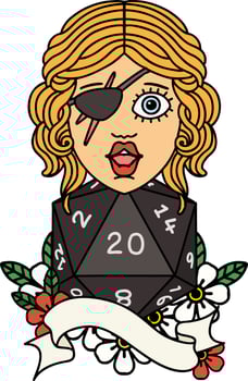 Retro Tattoo Style human rogue with natural 20 dice roll vector