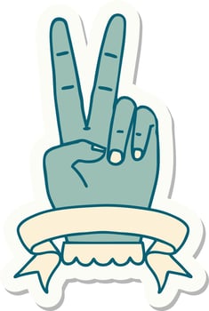 sticker of a peace two finger hand gesture with banner vector