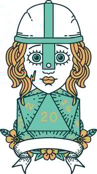 Retro Tattoo Style human fighter with natural 20 roll vector