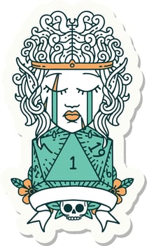 sticker of a sad elf barbarian character with natural one roll vector