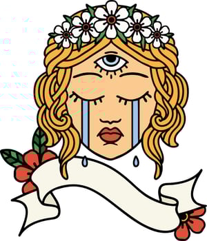 traditional tattoo with banner of female face with mystic third eye crying vector