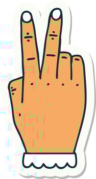 sticker of a hand raising two fingers gesture vector