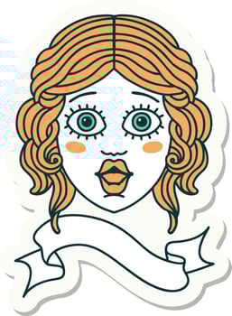 tattoo style sticker with banner of female face vector