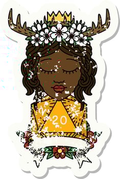 Retro Tattoo Style human druid with natural twenty roll vector