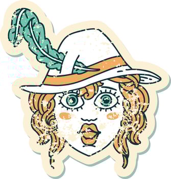 grunge sticker of a human bard character vector