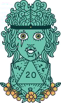 Retro Tattoo Style orc barbarian with natural twenty dice roll vector