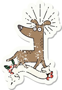 worn old sticker of a tattoo style surprised dog vector