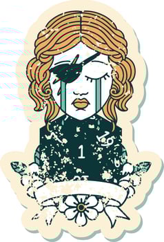 Retro Tattoo Style crying human rogue with natural one roll vector