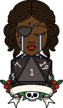Retro Tattoo Style crying human rogue with natural one roll vector