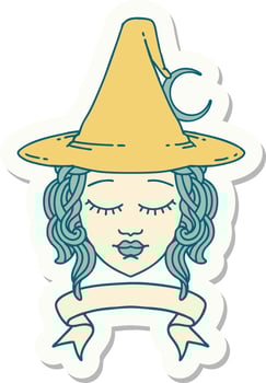 sticker of a human witch character with banner vector