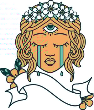 traditional tattoo with banner of female face with mystic third eye crying vector