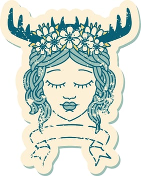 Retro Tattoo Style human druid character with banner vector