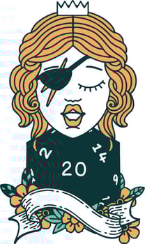 Retro Tattoo Style human rogue with natural twenty dice roll vector
