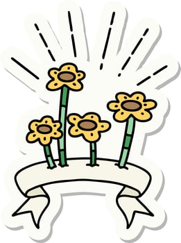 sticker of a tattoo style flowers growing vector