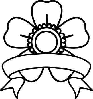 traditional black linework tattoo with banner of a flower vector