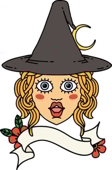 Retro Tattoo Style human witch character face vector