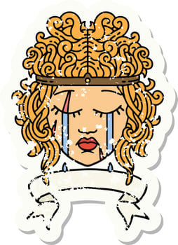 Retro Tattoo Style crying human barbarian with banner vector