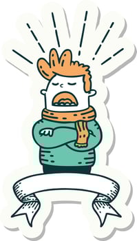 sticker of a tattoo style man wearing scarf vector