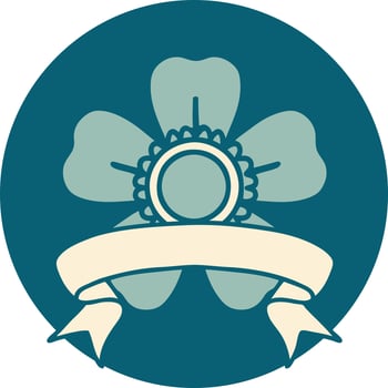 tattoo style icon with banner of a flower vector