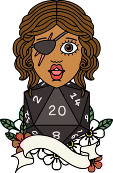 Retro Tattoo Style human rogue with natural 20 dice roll vector