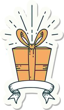 sticker of a tattoo style christmas present vector