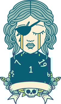 Retro Tattoo Style crying human rogue with natural one roll vector