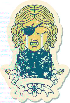 Retro Tattoo Style crying orc rogue character with natural one roll vector