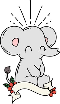 scroll banner with tattoo style cute elephant vector