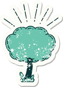 worn old sticker of a tattoo style tree vector