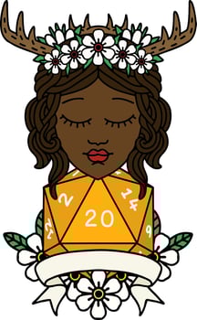 Retro Tattoo Style human druid with natural twenty roll vector