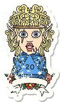 Retro Tattoo Style elf barbarian character with natural twenty dice roll vector
