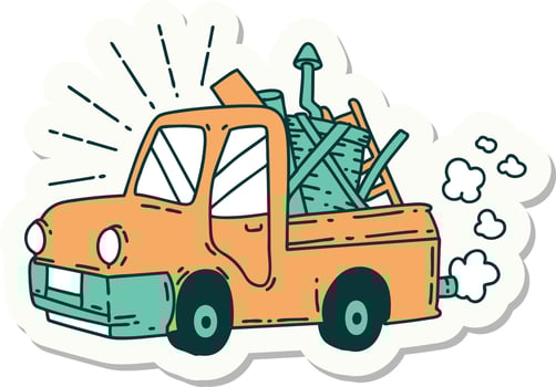 sticker of a tattoo style truck carrying junk vector