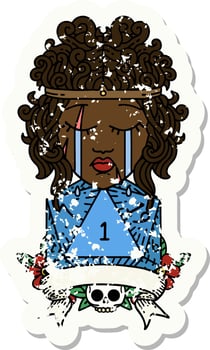 Retro Tattoo Style crying human barbarian with natural one roll vector
