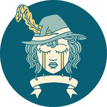 Retro Tattoo Style crying human bard with banner vector
