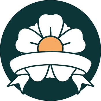 tattoo style icon with banner of a flower vector