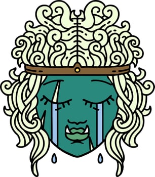 Retro Tattoo Style sad orc barbarian character face vector