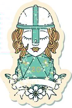 Retro Tattoo Style human fighter with natural 20 roll vector