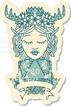 Retro Tattoo Style elf druid character with natural 20 dice roll vector