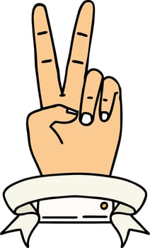 Retro Tattoo Style peace two finger hand gesture with banner vector