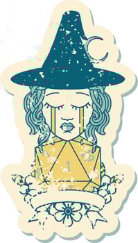 Retro Tattoo Style crying human witch with natural one roll vector