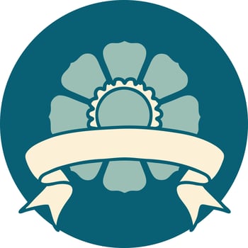 tattoo style icon with banner of a flower vector