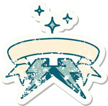 worn old sticker with banner of lighting bolt vector