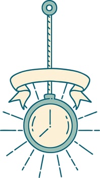 scroll banner with tattoo style gold pocket watch vector