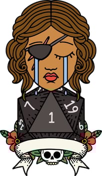 Retro Tattoo Style crying human rogue with natural one roll vector