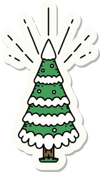 sticker of a tattoo style snow covered pine tree vector