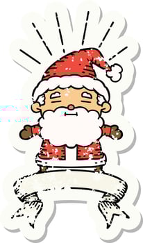 worn old sticker of a tattoo style santa claus christmas character vector